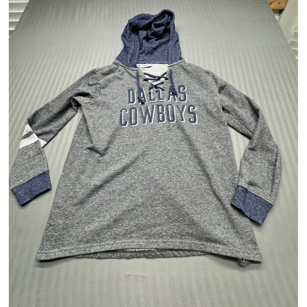 Dallas Cowboys NFL Authentic Womens Lace Up Hoodie Heather Gray Navy Blue size M